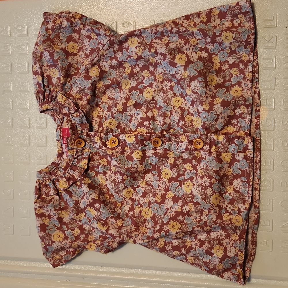 (2 for $10) Worn once! GUC taupe floral short sleeve button shirt baby 12month